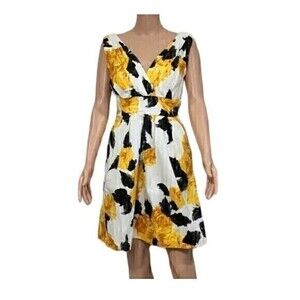 Corey P vintage pin-up yellow floral v-neck sleeveless dress Size 10